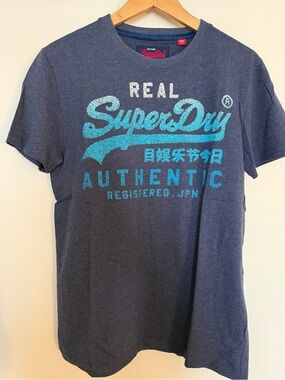 Superdry Men’s Heather Navy Tee with Turquoise Graphic